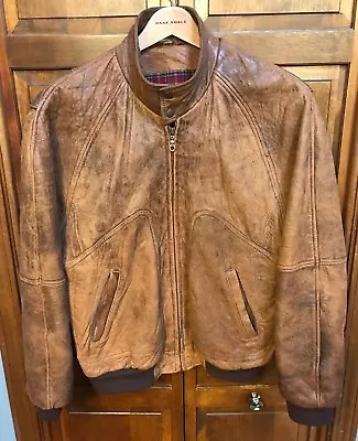 $64.90 • Buy OakBrook Men M Leather Bomber Jacket Brown Flannel Lined