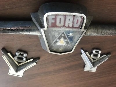 $65 • Buy Lot Of 3 Rough Rat Rod Vintage Ford V8 V-8 Pickup Emblems (Great Tough Look) OEM