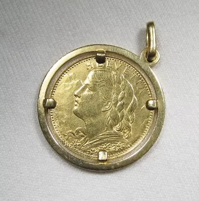 $550 • Buy 1922 Swiss 10 Franc Helvetia Gold Coin In Bezel Pendant C3234