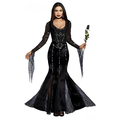 Morticia Costume Adult Vampire Halloween Fancy Dress • $42.59