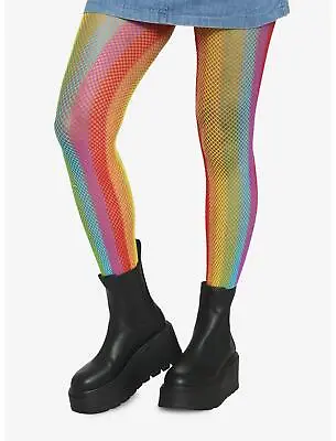 Hot Topic Colorful Rainbow Fishnet Tights Hard To Find  One Size New In Bag • £13.48