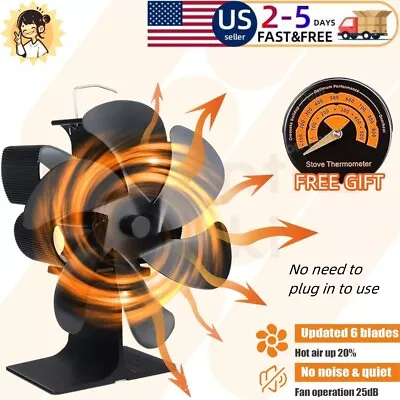 6 Blade Stove Fireplace Fan - Eco Heat Powered For Wood/Log Burner + Thermometer • $23.85