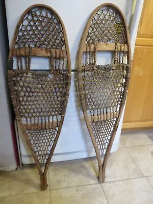 Vintage Wooden Snowshoes Size  42 `` Long By  13 ` Wide  Chalet Decor   3813 • $44.99