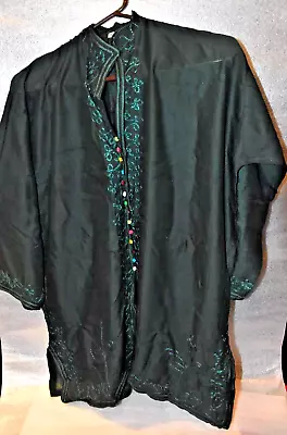 WOMEN’S ETHNIC TUNIC SHIRT COTTON  MOROCCAN CASUAL FASHION BLOUSE Blk/Green Thrd • $11.95