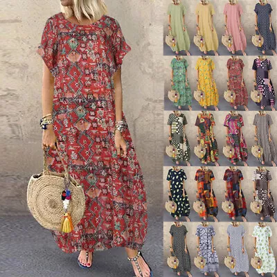 £13.29 • Buy ZANZEA Womens Short Sleeve Floral Baggy Casual Loose Kaftan Maxi Dress Plus Size