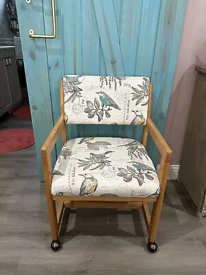 Newly Upholstered Birds Vintage Solid Wood Rolling Office Chair • $195