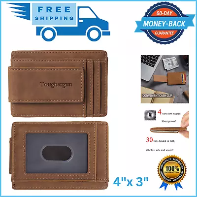 Toughergun Genuine Leather Magnetic Front Pocket Money Clip Wallet RFID Blocking • $14.99