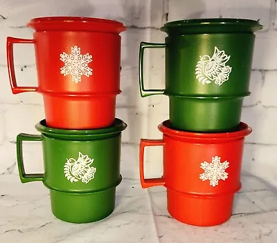 Vintage Tupperware Christmas Stacking Mugs Set Of 4 With Lids • $24.99