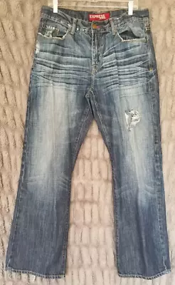 Express Jeans Mens 33x30 Blue Kingston Boot Cut Classic Fit Distressed • $22.99