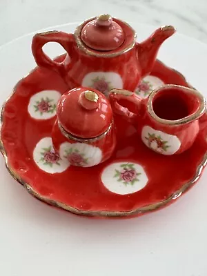 Vintage Red Barbie Momoko Doll House  Miniature Tea Serving Set Tea Pot Tray • $9.99