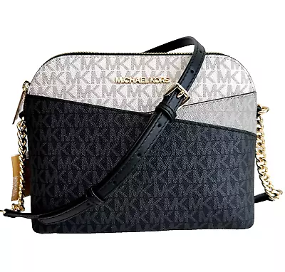 Michael Kors Jet Set Travel MD Dome Crossbody Bag MK Signature Vanilla Black • $75.95