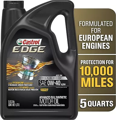 Castrol EDGE Euro 0W-40 A3/B4 Advanced Full Synthetic Motor Oil 5 Quarts • $51.92