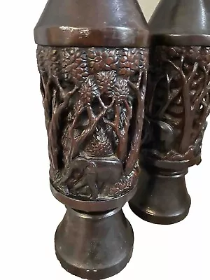 Vtg Wood Lamps Mid Century 3D Tall Table Lamp Carved Elephant Jungle Tiki 2 • $165