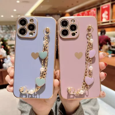 $7.03 • Buy For IPhone 13 12 Pro Max 11 XS XR 7 8 Cute Heart Pearl Bracelet Soft Case Cover