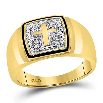 10kt Yellow Gold Mens Round Diamond Cross Band Ring .02 Cttw • $394.74