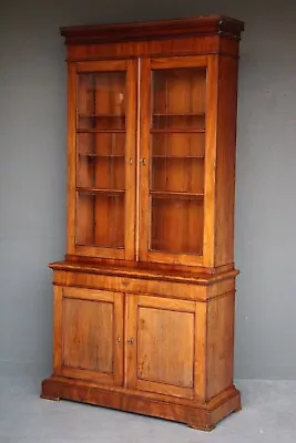 $4950 • Buy Antique Empire 2 Height Mahogany SECRETAIRE BOOKCASE Curved Glass Doors Regency