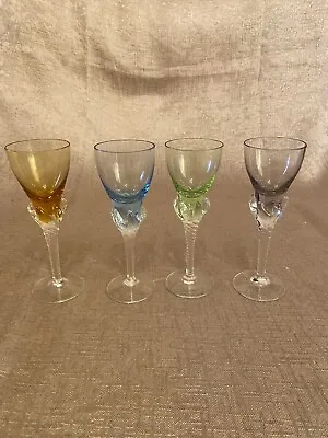 Vintage Set Of 4 Harlequin Sherry Glasses Art Glass Twisted Stems • £19.99