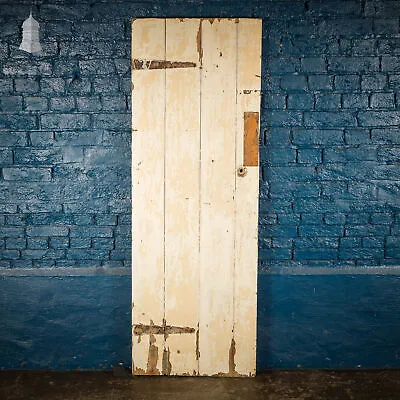 Small Victorian Braced And Ledged Cottage Door With Distressed Cream Painted Fin • £240