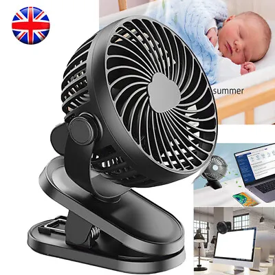 6 Inch Clip On Fan USB Rechargeable Portable Fans 3 Speeds Table Desk Mini Fan • £6.99