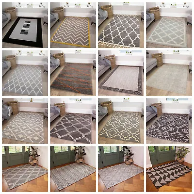 £55.95 • Buy Modern Small Large Grey Rugs Soft Non Shed Traditional Geometric Living Room Rug