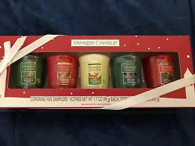 Yankee Candle CHRISTMAS Votive GIFT Set 5 Samplers NEW Cookie Balsam Cedar Apple • £23.70