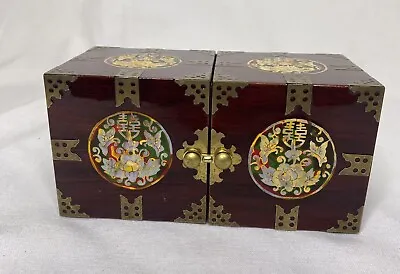 Asian Korean Mother Of Pearl Inlay Laquer Fold Out Wood Jewelry Box • $29.99
