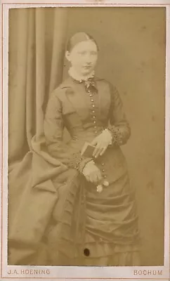 CDV Antique Photo Carte De Visite Young Woman Flower Book Hoening Bochum Germany • $10.19