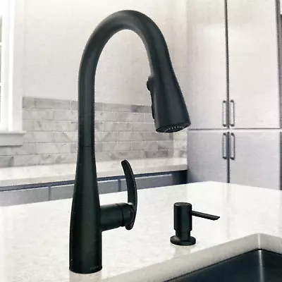 🆕 Moen 87932BL Reyes 1-Handle Pulldown Kitchen Faucet W Soap - Matte Black $296 • $75.57