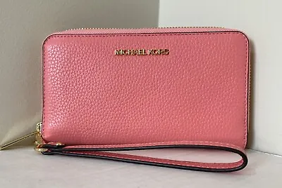 New Michael Kors Jet Set Travel Large Flat Phone Case Leather Wallet Grapefruit • $79.90