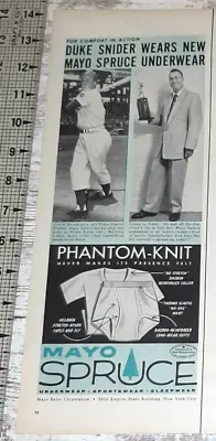 1955 Mayo Spruce Vintage Print Ad Underwear Men's Duke Snider Brooklyn Dodgers • $4.95