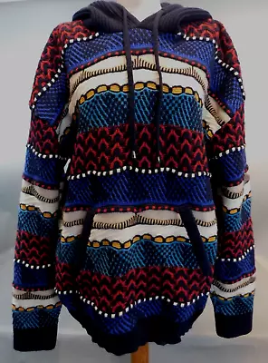 Missoni Men's Hooded Jumper Chunky Woollen Knit Large Front Pocket Blue BK/JE • $105.77