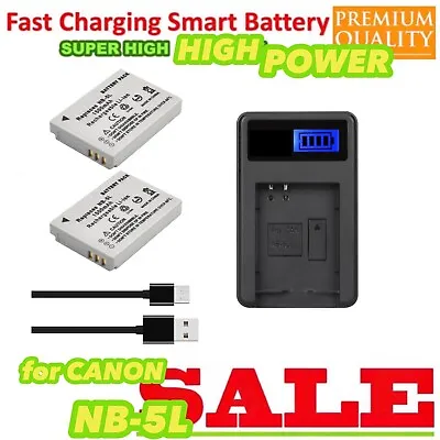 2 Battery+Charger For NB-5L Canon PowerShot S100 S110 SX200 IS SX210 IS SX220 HS • $38.66