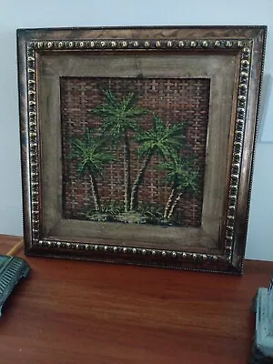 Vintage Bamboo/Rattan/Cain Palm Tree Painting Picture Framed • $48