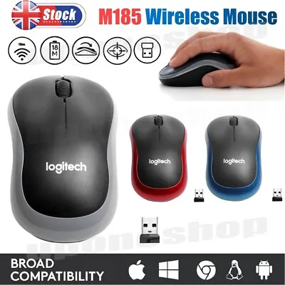 Logitech- M185 Wireless Optical Mouse Fit Compact PC Laptop Mouse + USB Receiver • £6.99
