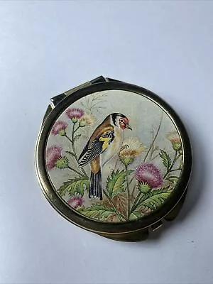 Small Vintage Compact Pill Box Gold Tone Metal Birds Pattern Snap Lock • $9.89