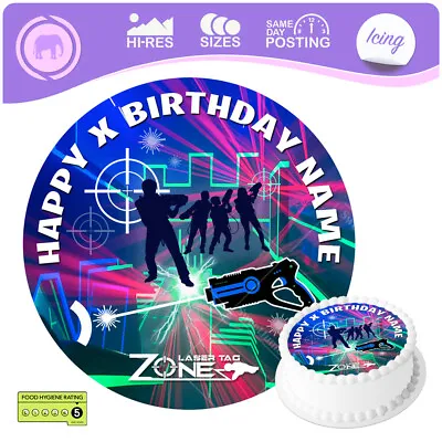 £2.99 • Buy Laser Tag Quest Lazer Cake Topper Decoration Circle Round Personalised Edible