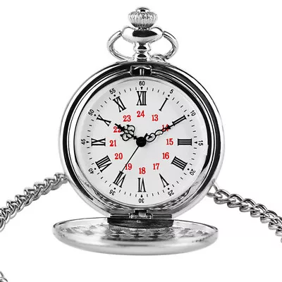 Classic Men's Silver Smooth Quartz Pocket Watch Full Hunter Pendant Chain Gifts • $4.74