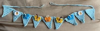 £9.99 • Buy Handmade Crochet Bunting Butterfly Butterflies Garland Blue Flags