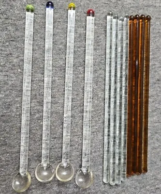 Vtg Clear & Amber Glass Swizzle Stir Sticks Cocktail Mixers Lot Of 12 • $39.99