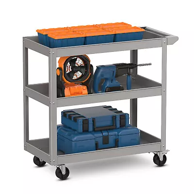 3-Tier Metal Utility Cart 400 Lbs Storage Service Trolley Tool Storage Gray • $74.99