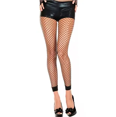 £4.20 • Buy Womens Large Net Footless Tights Black Fishnet Lace Wide Whale Diamond Ladies