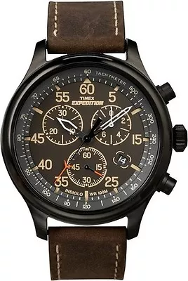 Timex T49905 Men's  Expedition  Leather Indiglo Watch Chronograph Date NEW • $69.30