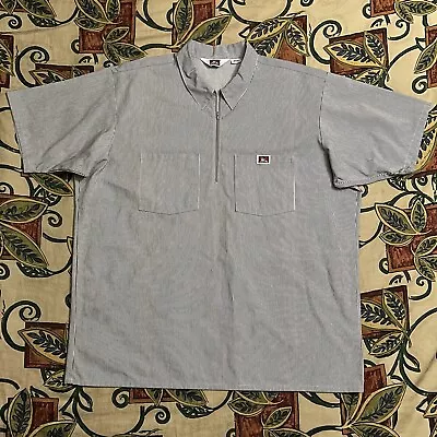 Ben Davis Half-Zip Work Shirt Men’s 2XL Hickory 1/2 Zip Made In USA Short Sleeve • $41.99