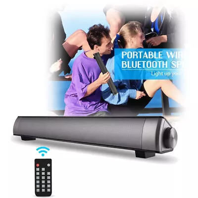 Mini Bluetooth Soundbar Wired/Wireless AUX/RCA Output Remote Control Home Party • £20.90