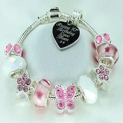 Personalised Jewellery FREE Engraving Pink Bracelet Birthday Gifts FREEPOST • £13.99