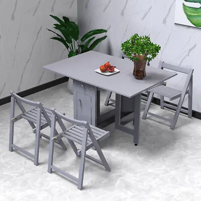 $228 • Buy Dining Table And 4 Chairs Set Foldable Tables Drawers Storage Space Saving