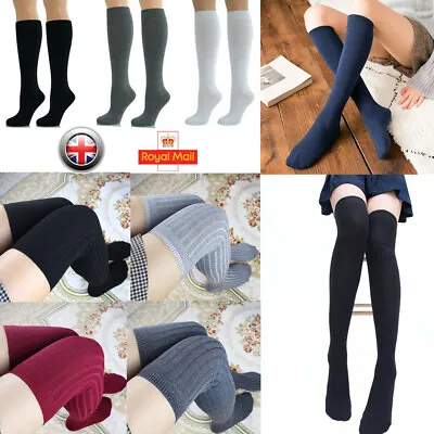New Fashion Thigh High Over Knee High Socks Girls Women Long Cotton Stockings UK • £3.45