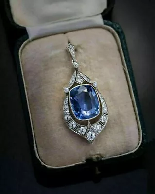 4Ct Cushion Lab Created Sapphire Diamond 14K White Gold Finish Pendant For Woman • $85.79