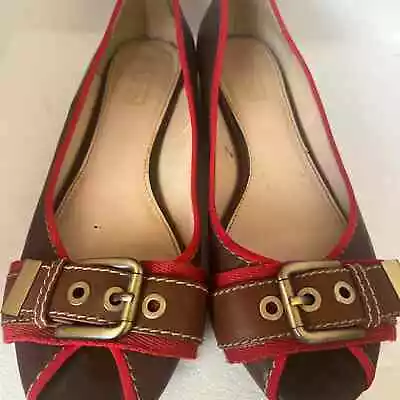 Merona Size 9.5 Brown And Red Slip On Flat Dress Shoes • $5