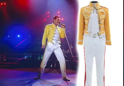 $69.98 • Buy Queen Lead Vocals Freddie Mercury Cosplay Costume Queen Band Yellow Outfit Suit{